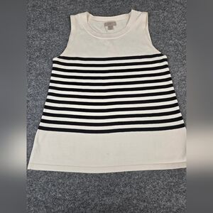 Loft Striped Sleeveless Knit Shell Top Cream Black